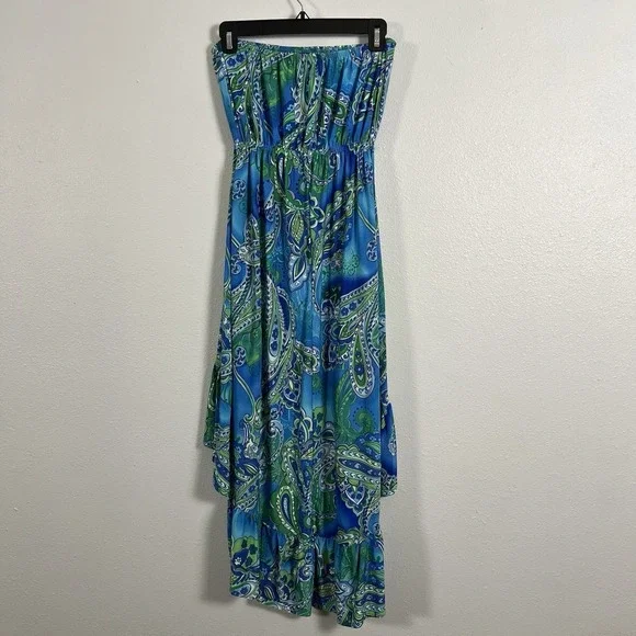 Cristina Love Blue Green Paisley Strapless High-Low Maxi Dress Womens XL - Picture 3 of 10